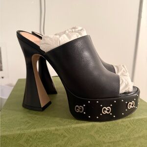 Gucci Black Platform Mules with Silver Accents